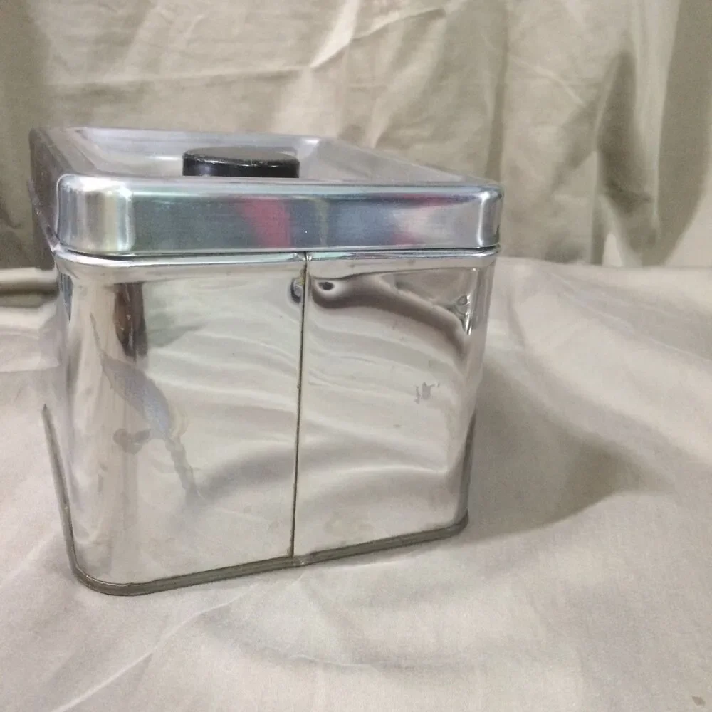 Vintage Kreamer Ware Chrome TEA Canister 1950s MCM Metal Kitchen Tin Black Knob